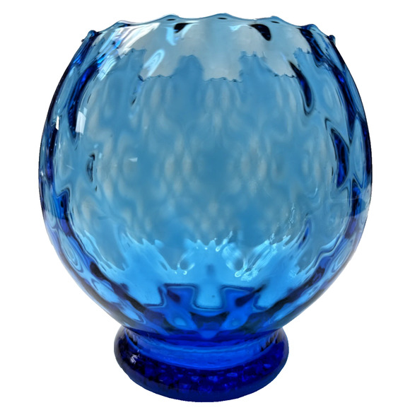 MCM Empoli Blue Diamond Optic Footed Vase Rose Bowl Blown Glass As Is - Picture 10 of 14
